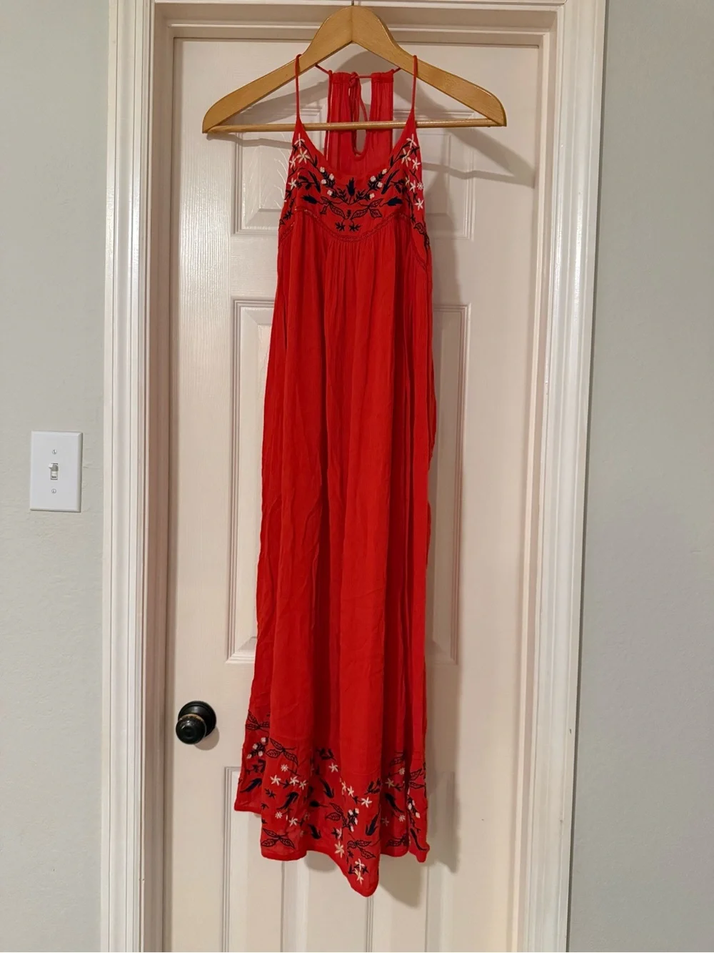Abercrombie & Fitch Red Embroidered Maxi Dress